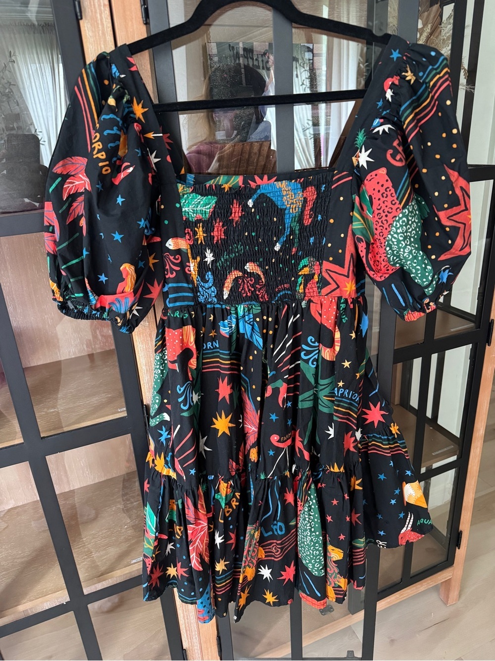 Farm Rio zodiac mini dress babydoll puff short sleeve colorful print - Picture 4 of 6